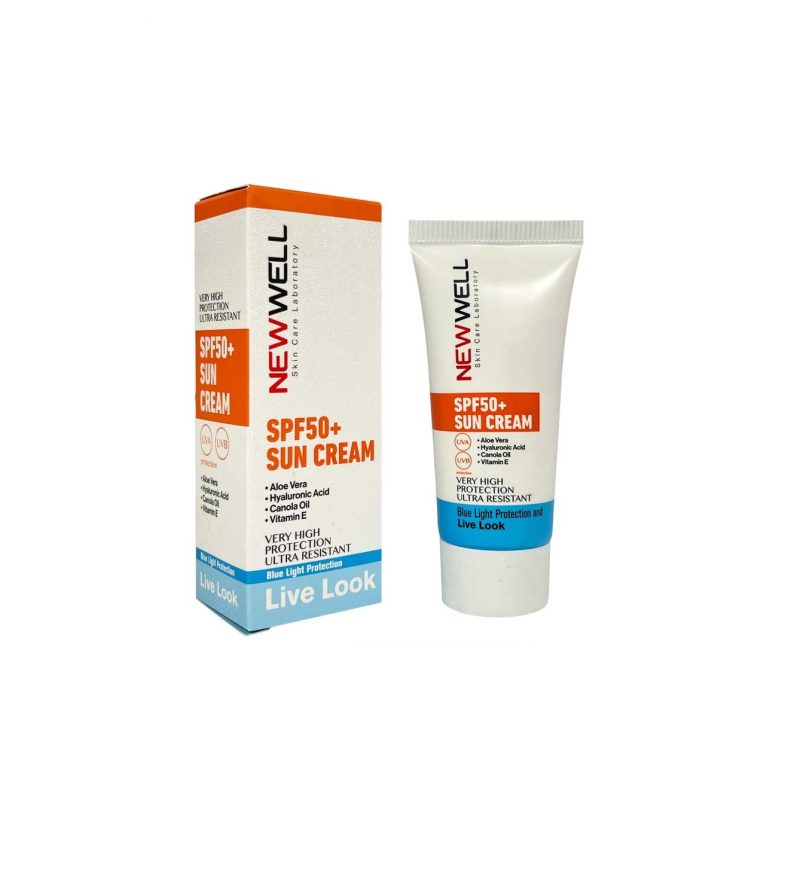 کرم ضد آفتاب نیوول NEWWELL با SPF+50 بی رنگ مناسب انواع پوست