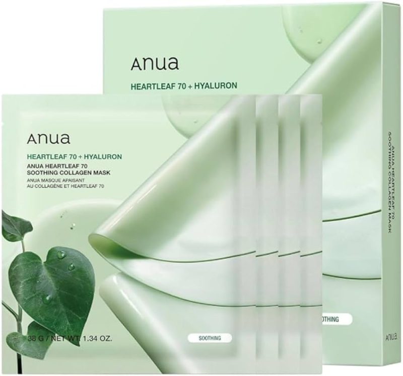 ماسک ورقه ای تسکین دهنده و آبرسان کلاژن دار آنوا Anua مدل Heartleaf 70 Soothing