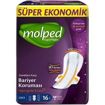 نوار بهداشتی مولپد Molped مدل SuperNight سایز Extra Long بسته 16 عددی