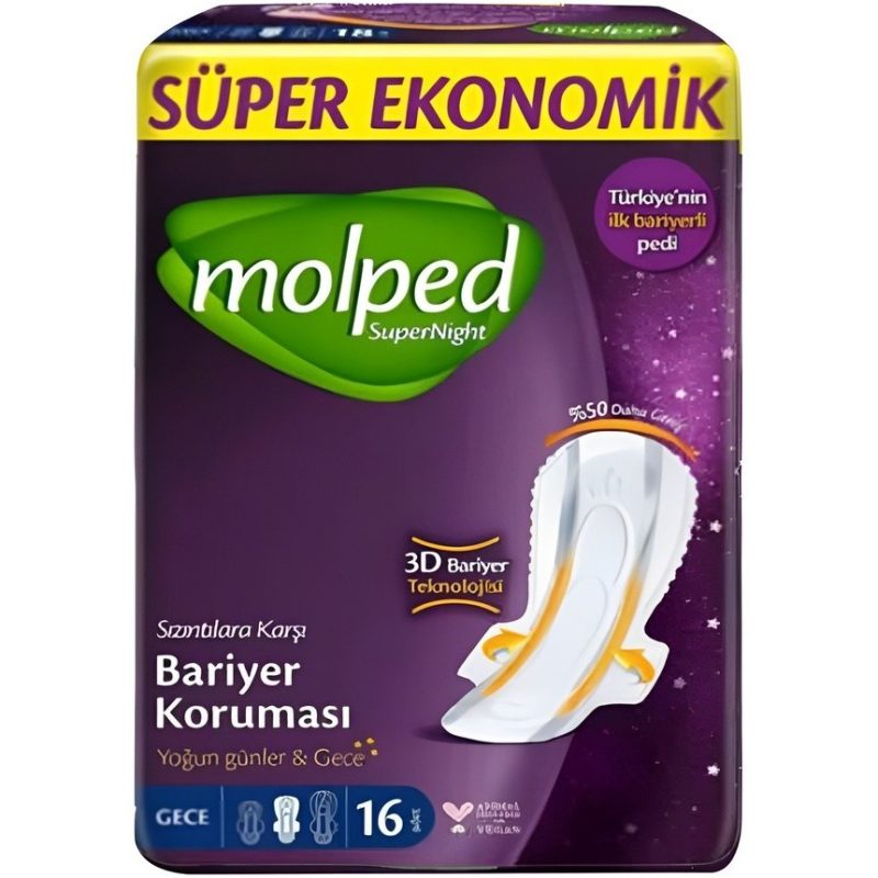 نوار بهداشتی مولپد Molped مدل SuperNight سایز Extra Long بسته 16 عددی