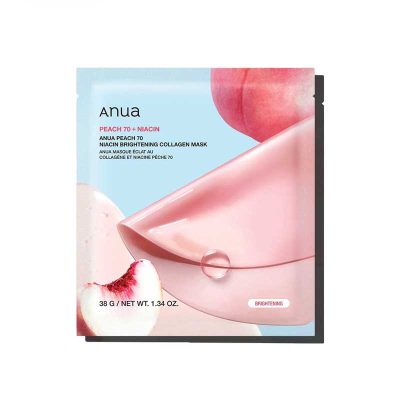 ماسک ورقه ای روشن کننده, ضد لک و کلاژن دار آنوا Anua هلو و نیاسینامید 38 گرم
