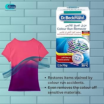 پودر پاک کننده رنگ گرفتگی لباس دکتر بکمن Dr.beckmann مدل colour run remover حجم 5*30 گرم