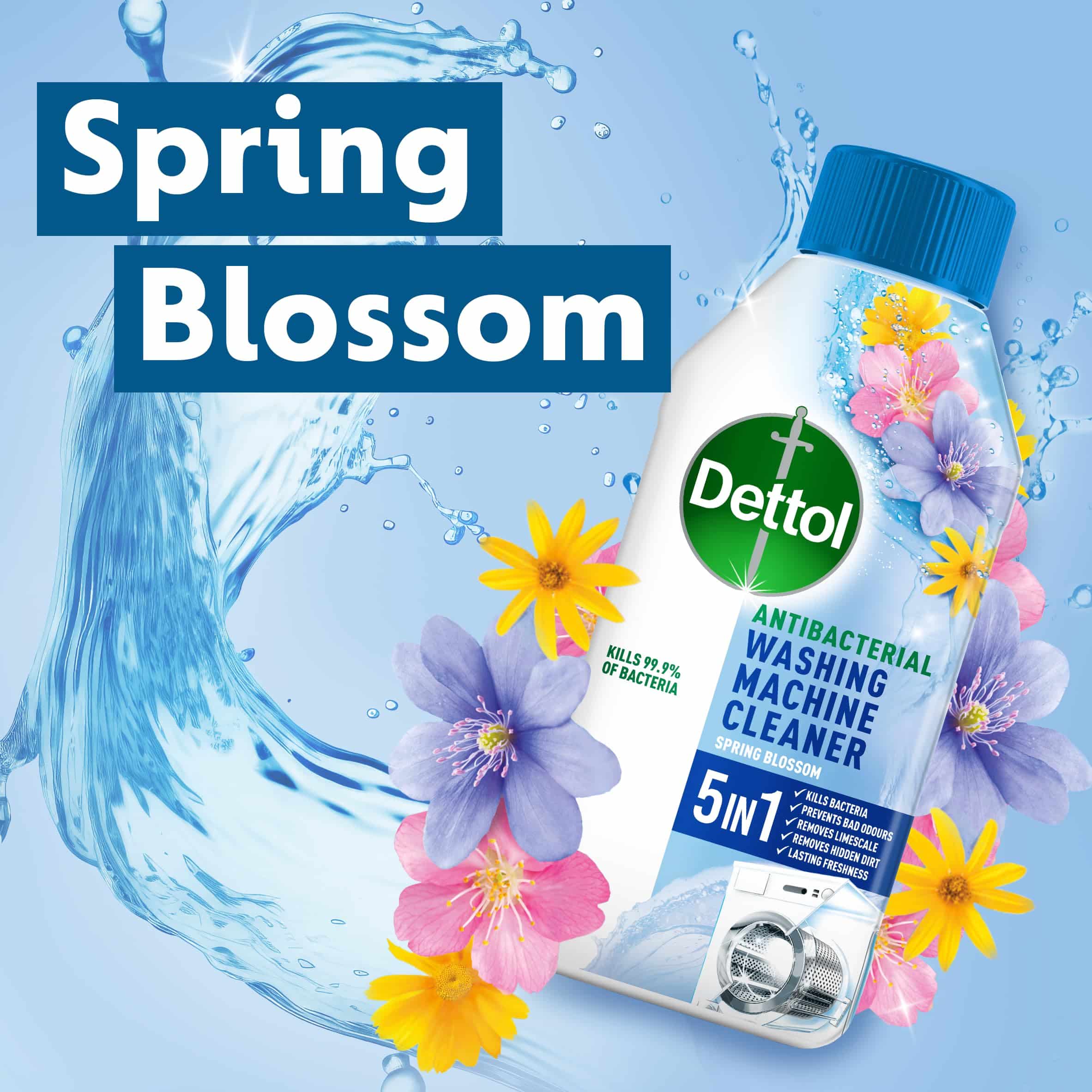 مایع پاک کننده و ضدعفونی کننده ماشین لباسشویی دتول Dettol رایحه شکوفه های بهاری حجم 250 میل