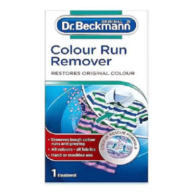 پودر پاک کننده رنگ گرفتگی لباس دکتر بکمن Dr.beckmann مدل colour run remover حجم 5*30 گرم