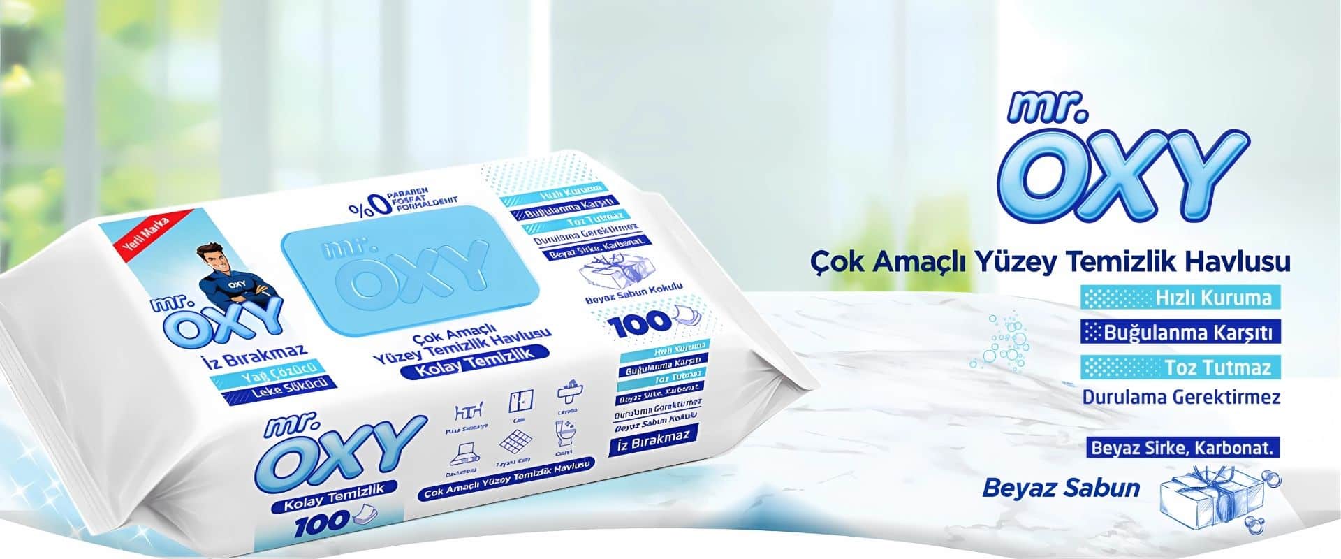 دستمال مرطوب همه کاره مستر اوکسی Mr.Oxy بسته 100 عددی