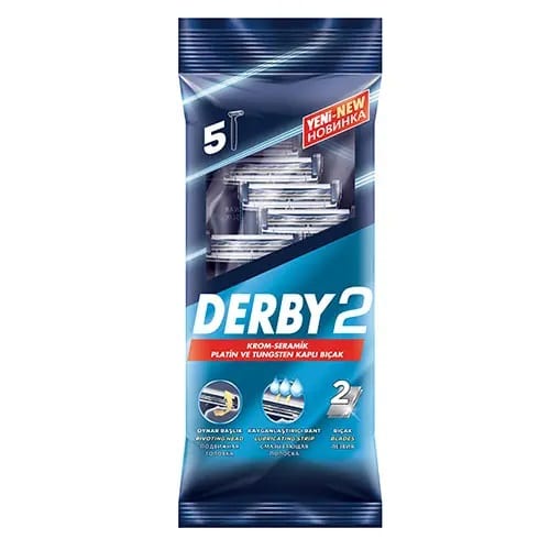 derby zhilet do tig baste 5 adadi.jpg ژیلت دو تیغ دربی DERBY بسته 5 عددی با جنس تیغه پلاتینیوم مناسب آقایان و بانوان