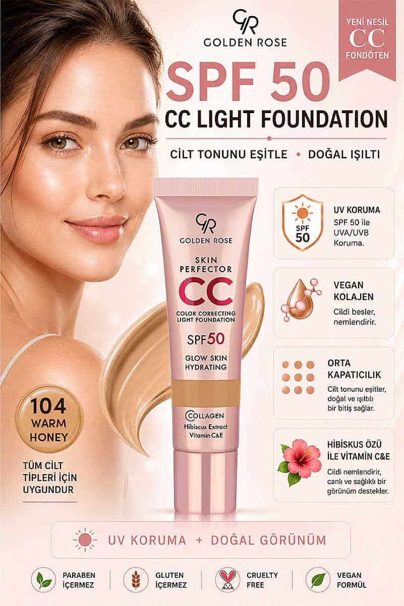 سی سی کرم گلدن رز Golden Rose مدل Skin Perfect رنگ Warm Honey شماره 104