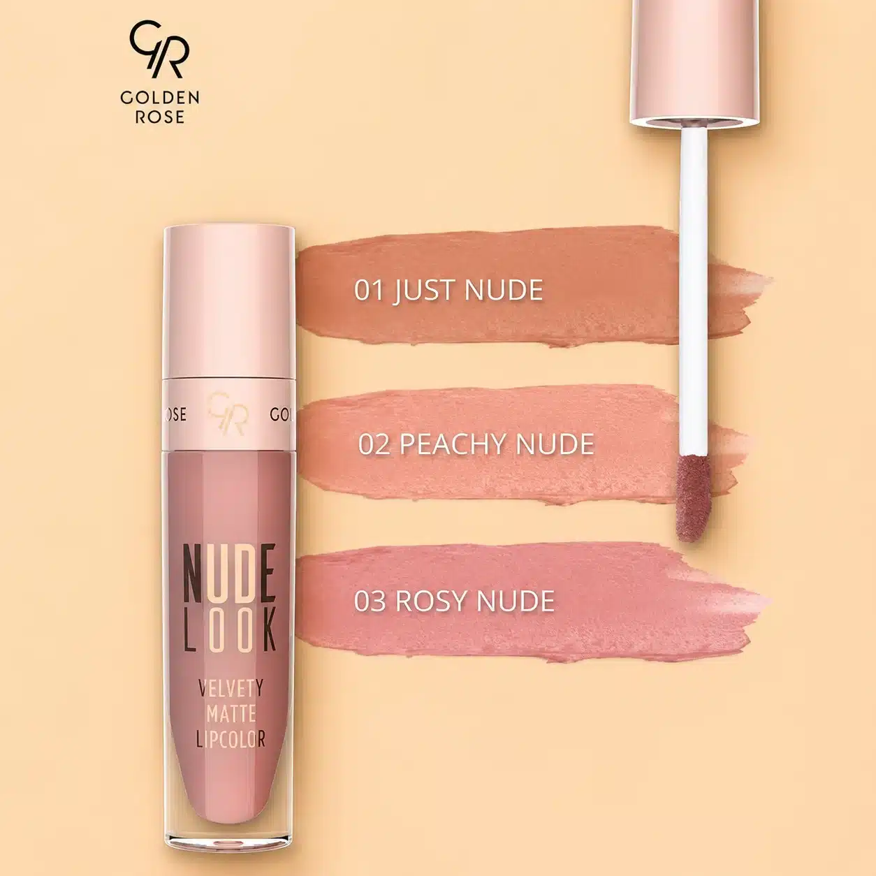رژ لب مایع و مات گلدن رز Golden Rose شماره 3 رنگ Rosy Nude